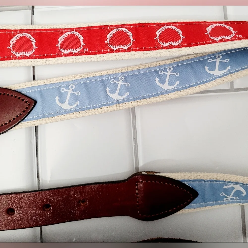 Chatham T Co Cape Cod Ma Lot Of 2 Youths Canvas Fabric Print Belts Color Red And